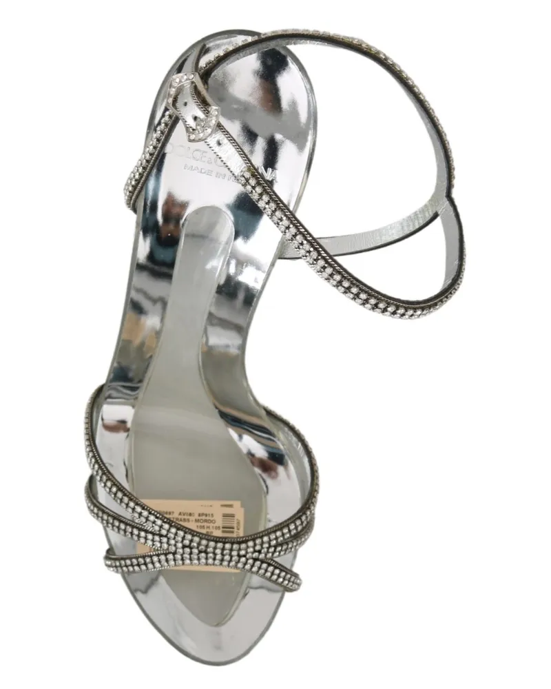 Dolce & Gabbana Women's Silver Crystal Ankle Strap Sandals Shoes Leather Silver