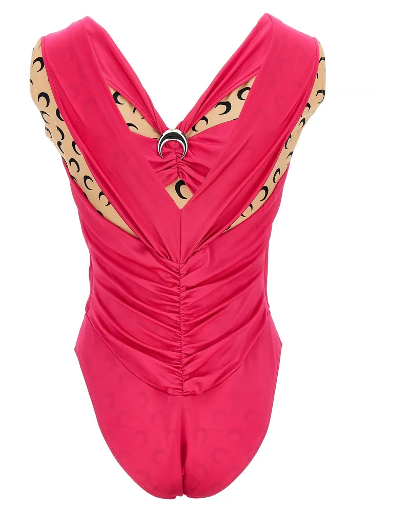 Marine Serre Logo-Print Patchwork Bodysuit — Pink Pink