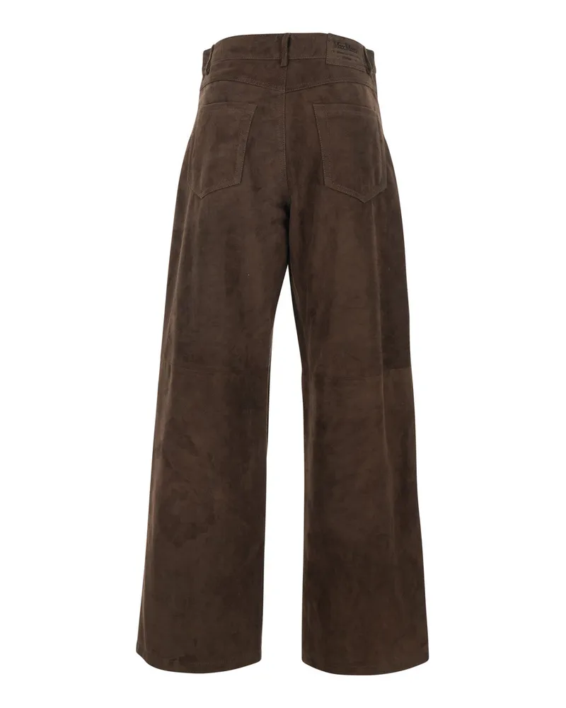 Max Mara Women's Trousers Fulmine Brown Suede Lambskin Brown