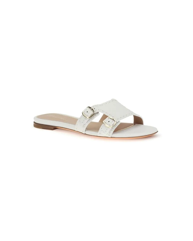 Santoni Women's White Calf Leather Bos Taurus Flat Sandals White