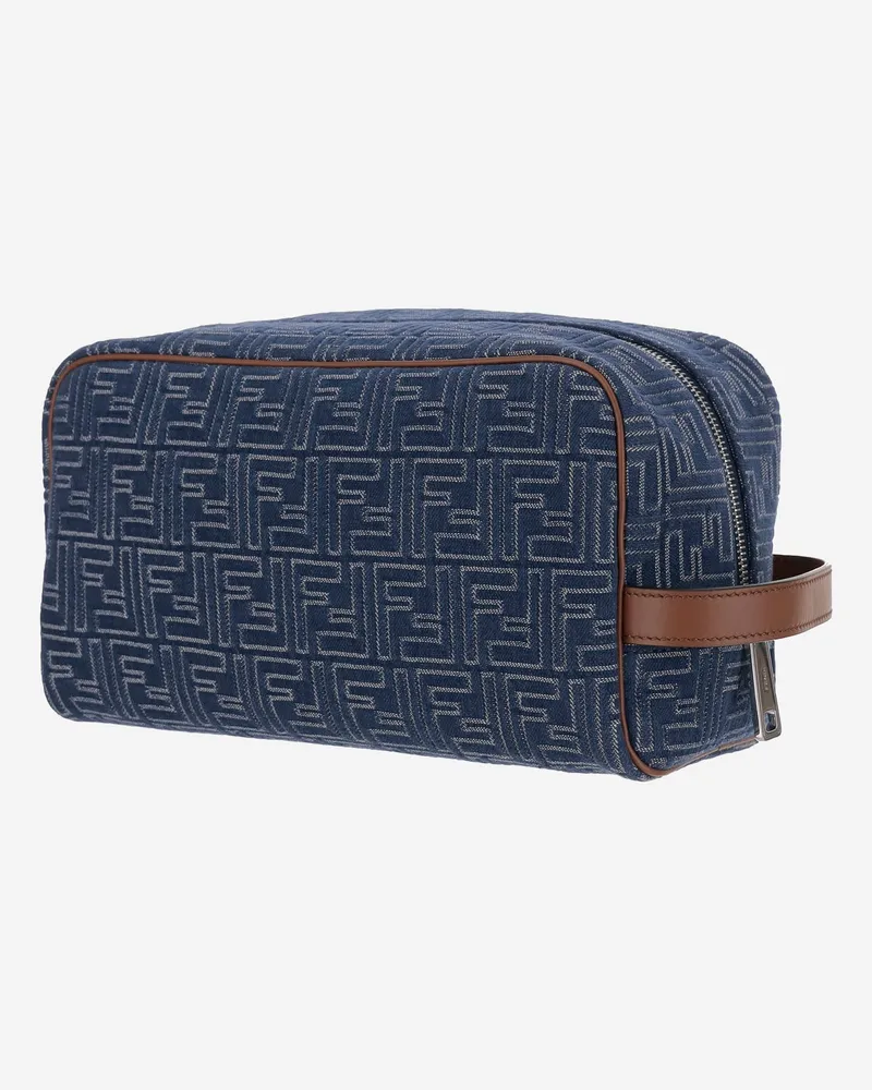 Fendi Men's Cotton Clutch Bag With Ff Pattern Navy