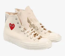 Heart-Embroidered Canvas Sneaker — Cream