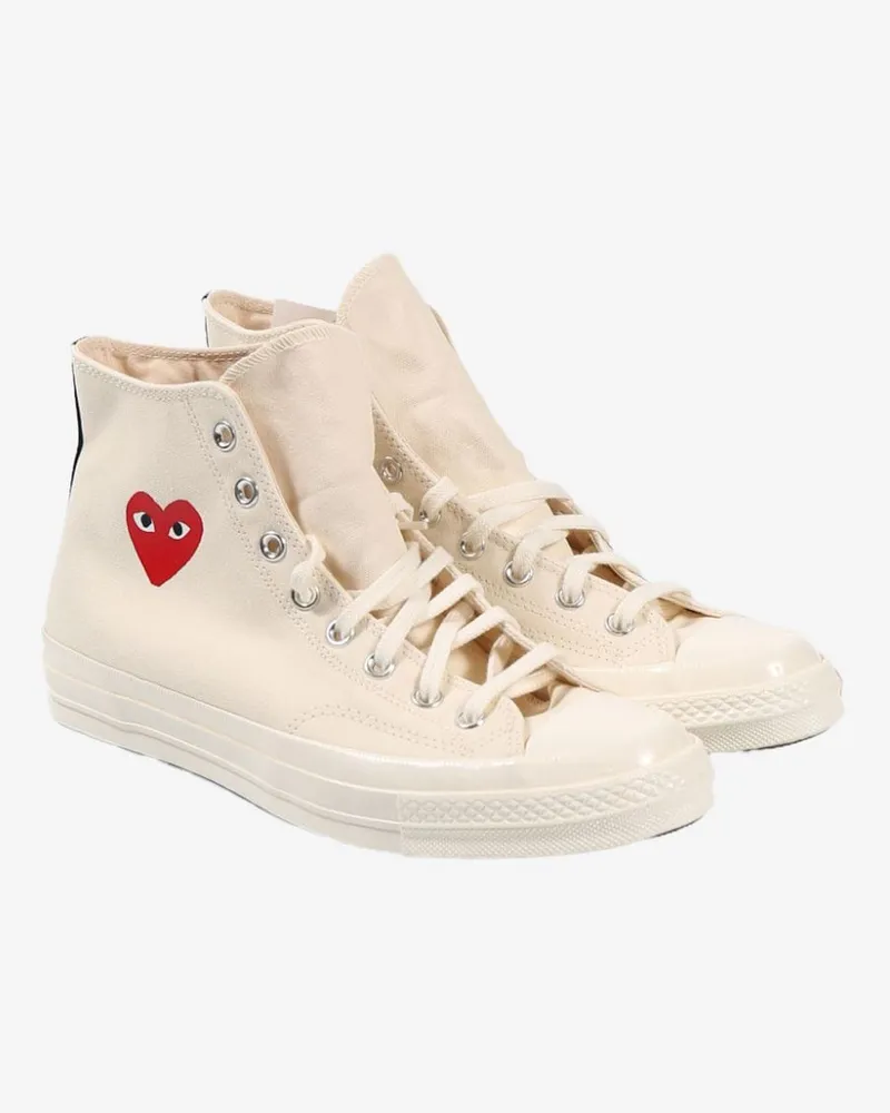 Comme des Garçons Heart-Embroidered Canvas Sneaker — Cream Cream