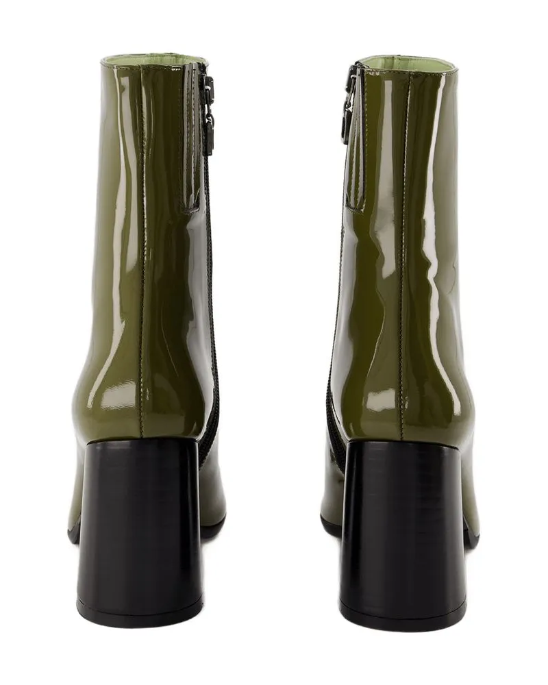 Carel Women's Donna Boots -  Patent Leather Khaki-Black Calfskin Shoes Khaki