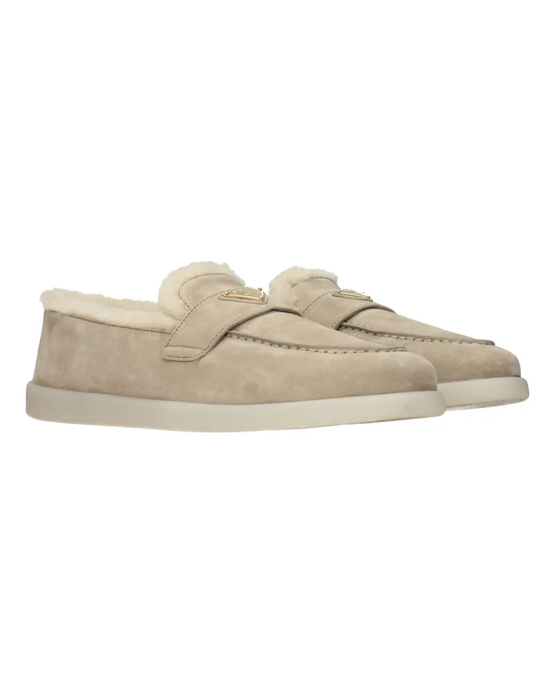 Prada Women's Beige Leather Slip-On Loafers Beige