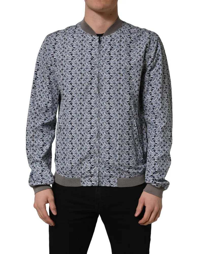Dolce & Gabbana Men's Light Blue Cotton Car Print Bomber Jacket Clothing Blue