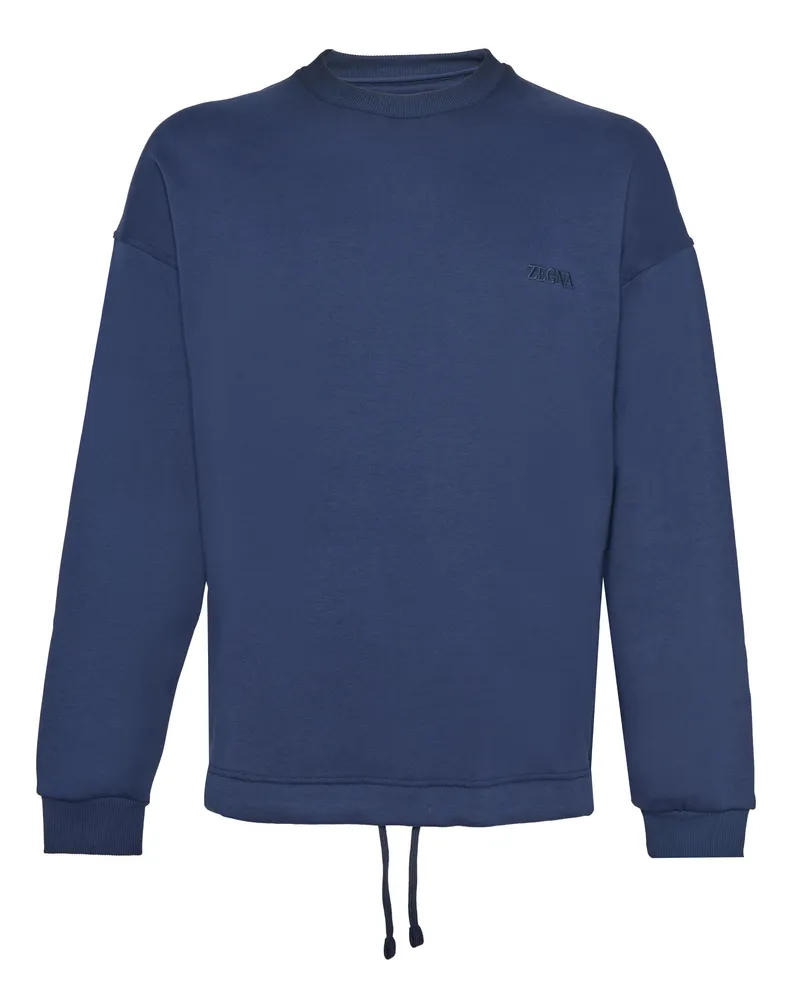 Ermenegildo Zegna Men's Crewneck Sweatshirt Blue Cotton Sweatshirts Sweater Blue