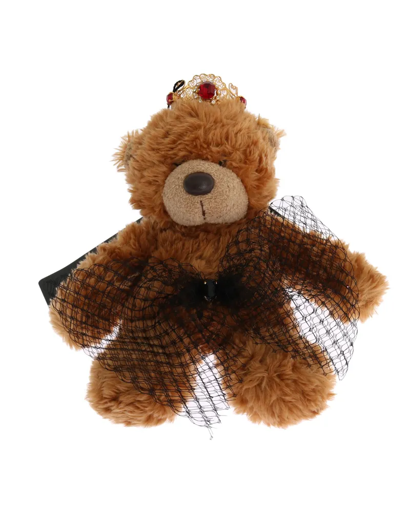 Dolce & Gabbana Women's Teddy Bear Gold Crystal Crown Tiara Diadem Hair Band Accessory Brown