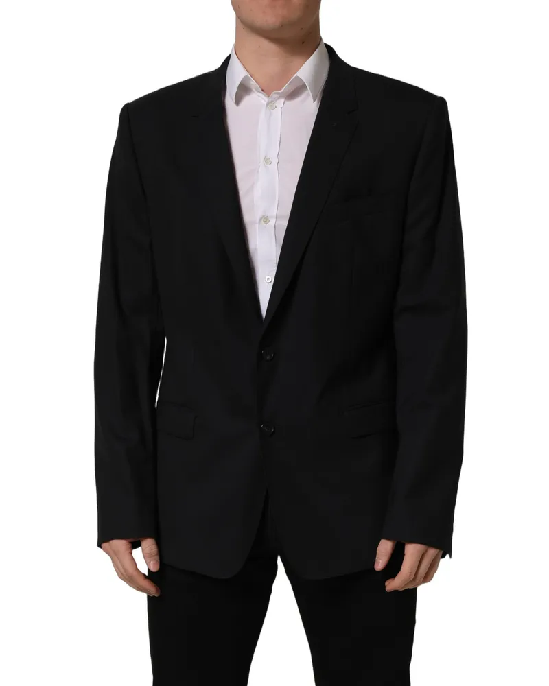 Dolce & Gabbana Men's Black Wool Single Breasted Blazer Jacket Virgin Elastane Clothing Black