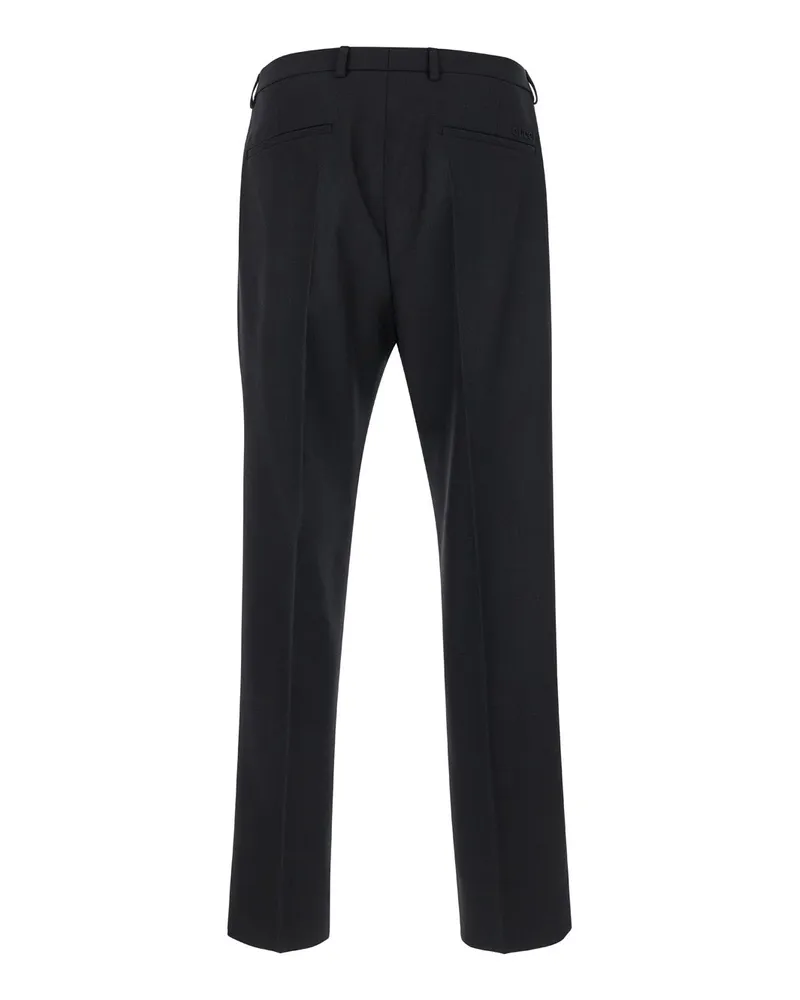 Gucci Men's Black Tailored Pants With Tonal Logo Wool Trousers Black