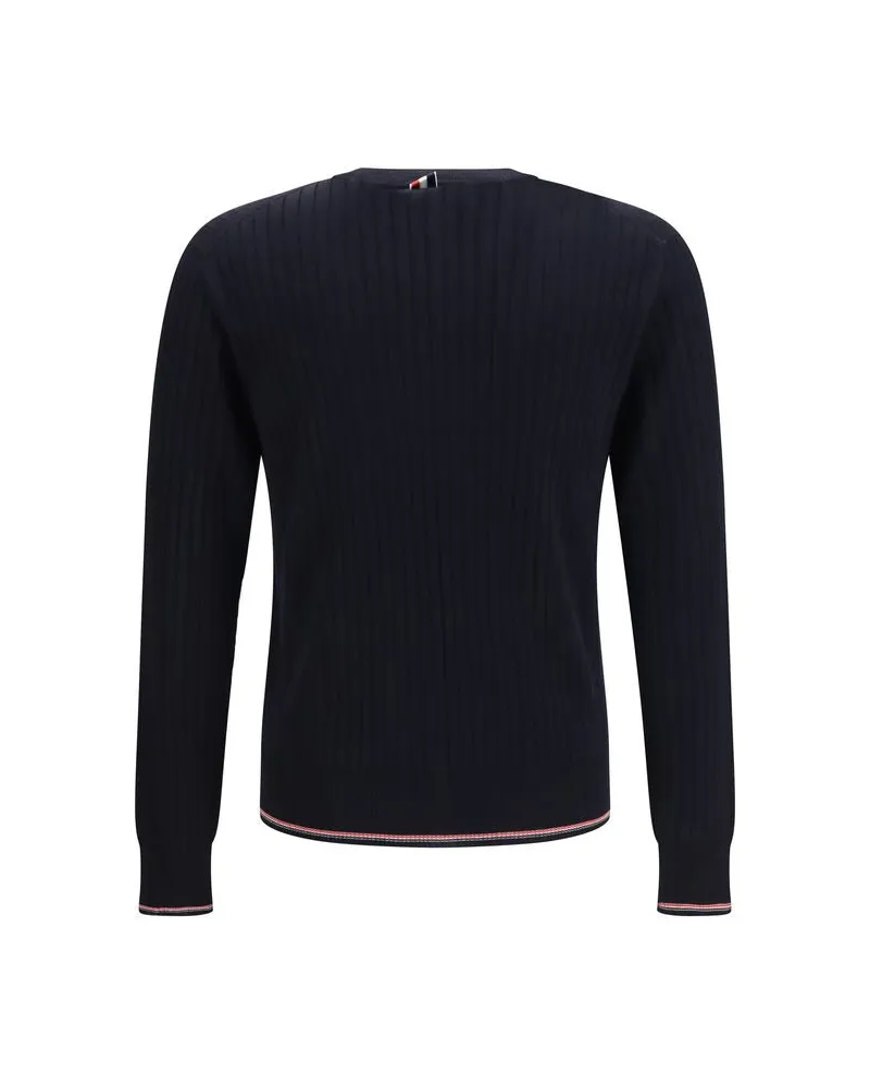 Thom Browne Merino Wool Crewneck Sweater — Navy 