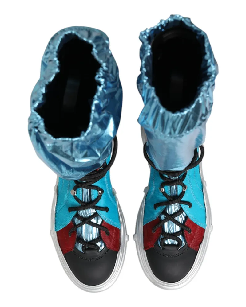 Dolce & Gabbana Blue Lace Up Over The Knee Socks Men Boots Shoes Pa+07lf Fur+11lf Blue