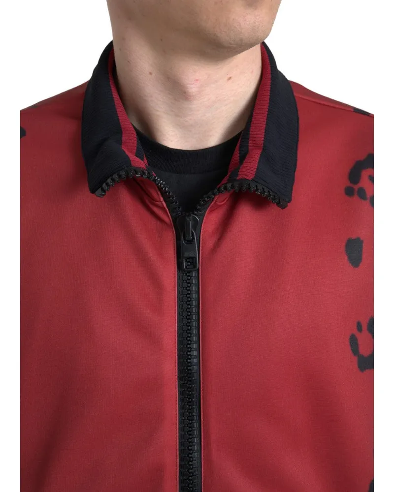 Dolce & Gabbana Men's Red Leopard Polyester Bomber Full Zip Jacket Clothing Red