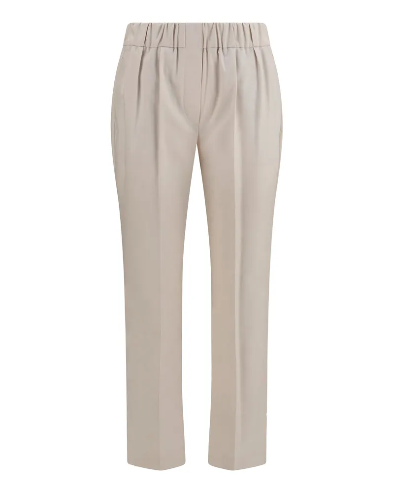 Brunello Cucinelli Women's Cotton Pants Oat Grain Trousers Beige