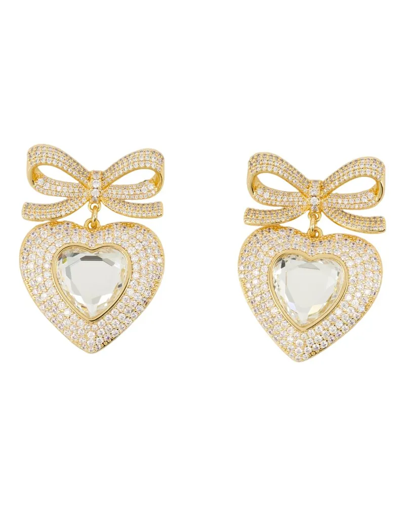 Self-Portrait Women's Bow Crystal Heart Earrings Self Portrait Metal Gold Jewelry-Watches Gold
