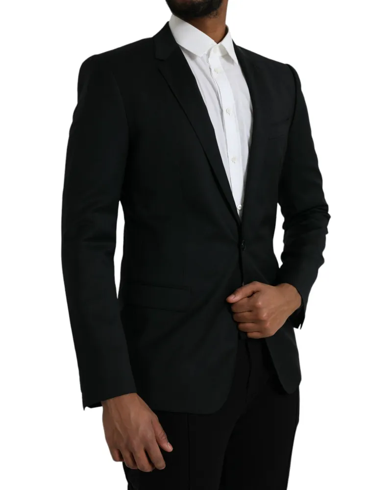 Dolce & Gabbana Men's Black Wool Martini Single Breasted Blazer Virgin Clothing Black