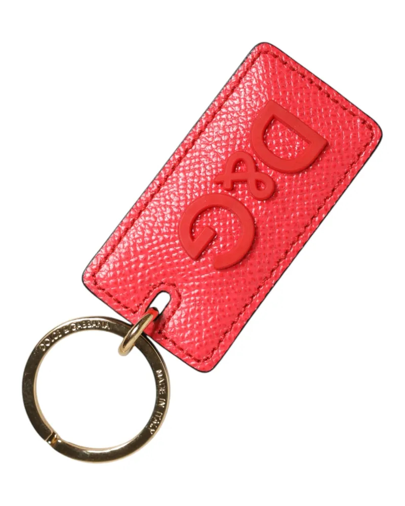 Dolce & Gabbana Unisex Red Calf Leather Logo Metal Ring Men Keychain Keyring 100lf Red