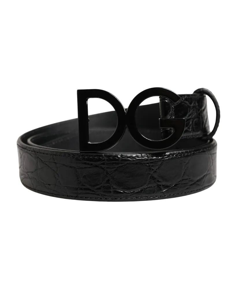 Dolce & Gabbana Logo-Buckle Caiman Leather Belt — Black Black
