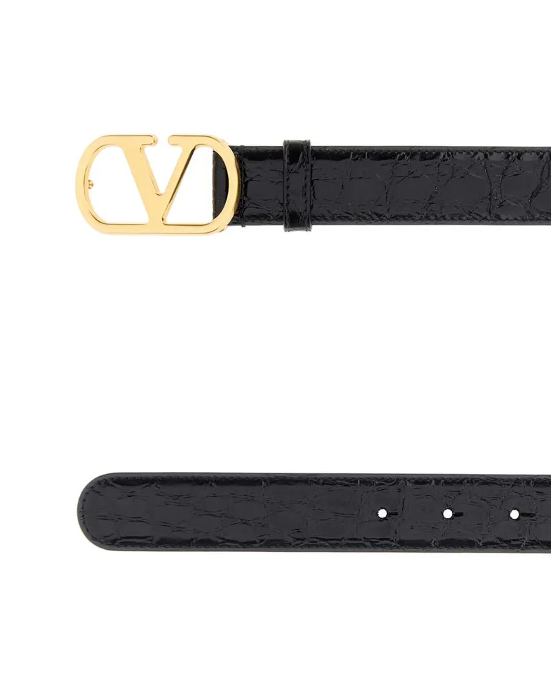 Valentino Garavani Men's Vlogo Belt Black Crocodile Black