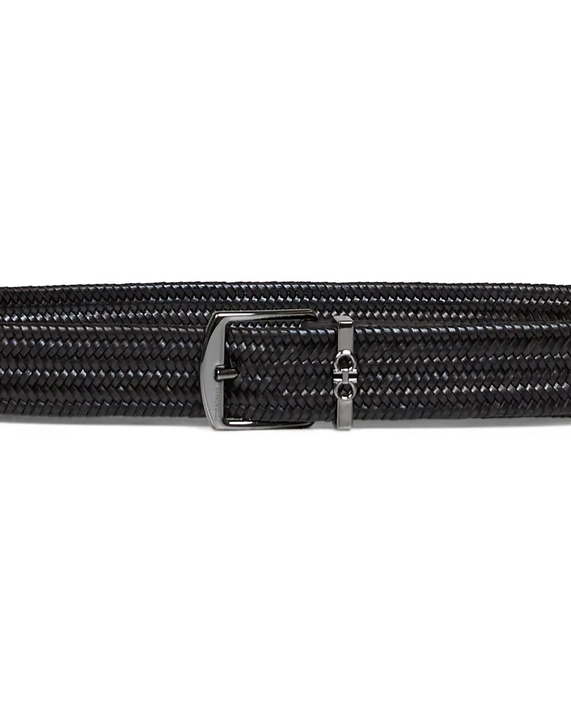 Ferragamo Men's Leather Belt Woven Dark Brown Calf Brown