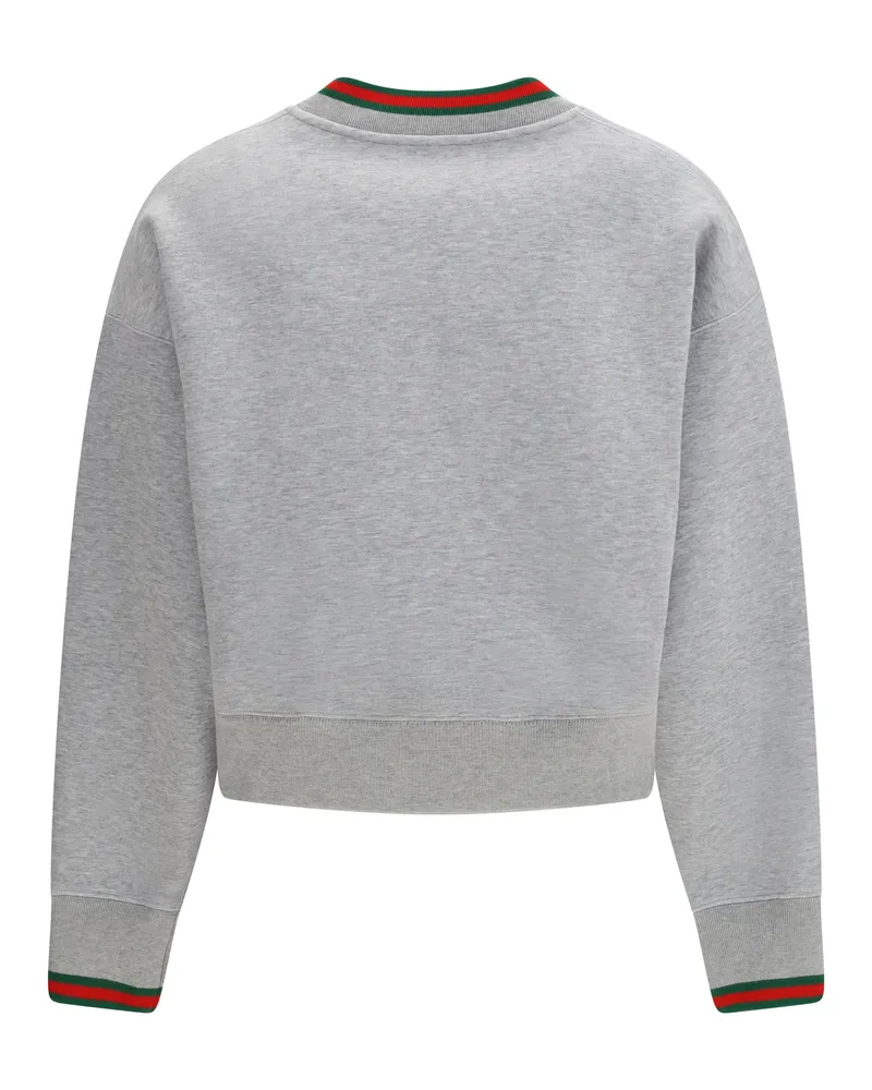 Gucci Women Sweatshirt Web Cotton Jersey Grey Melange Knitwear Sweater Gray