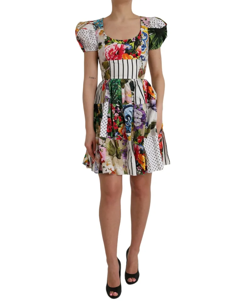 Dolce & Gabbana Women's Multicolor Patchwork Cotton Aline Mini Dress Multicolor