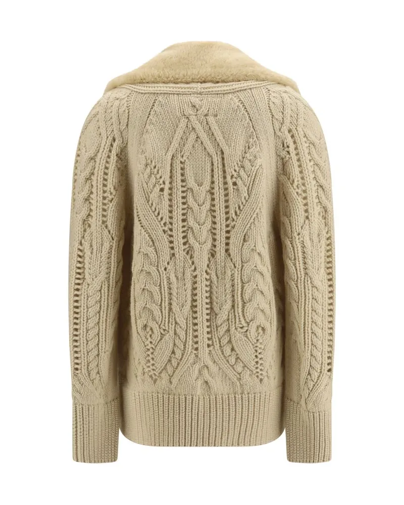 Ermanno Scervino Cable-Knit Wool Cardigan — Beige Beige
