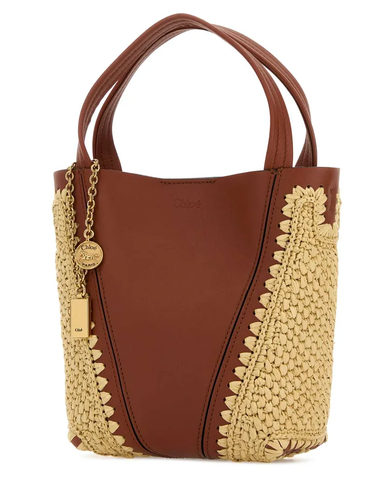 Chloé Women's Two-Tone Leather And Raffia Bucket Bag Claybrown Borse A Mano Brown