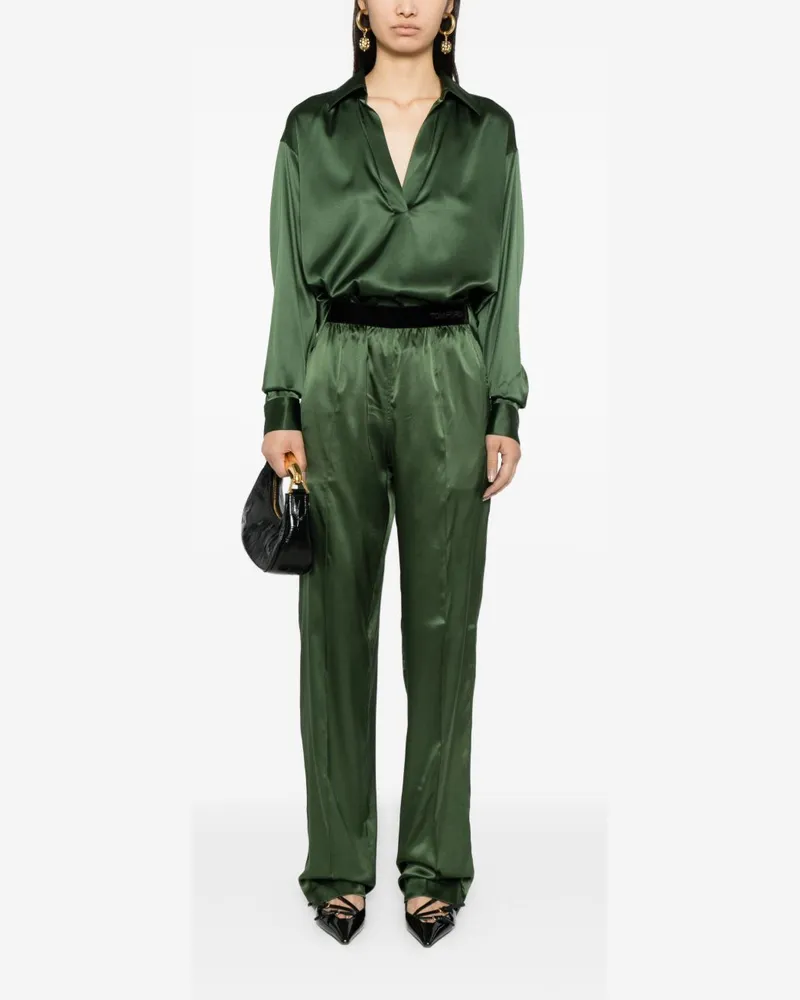 Tom Ford Women's Trousers Moss Green Silk Main Green