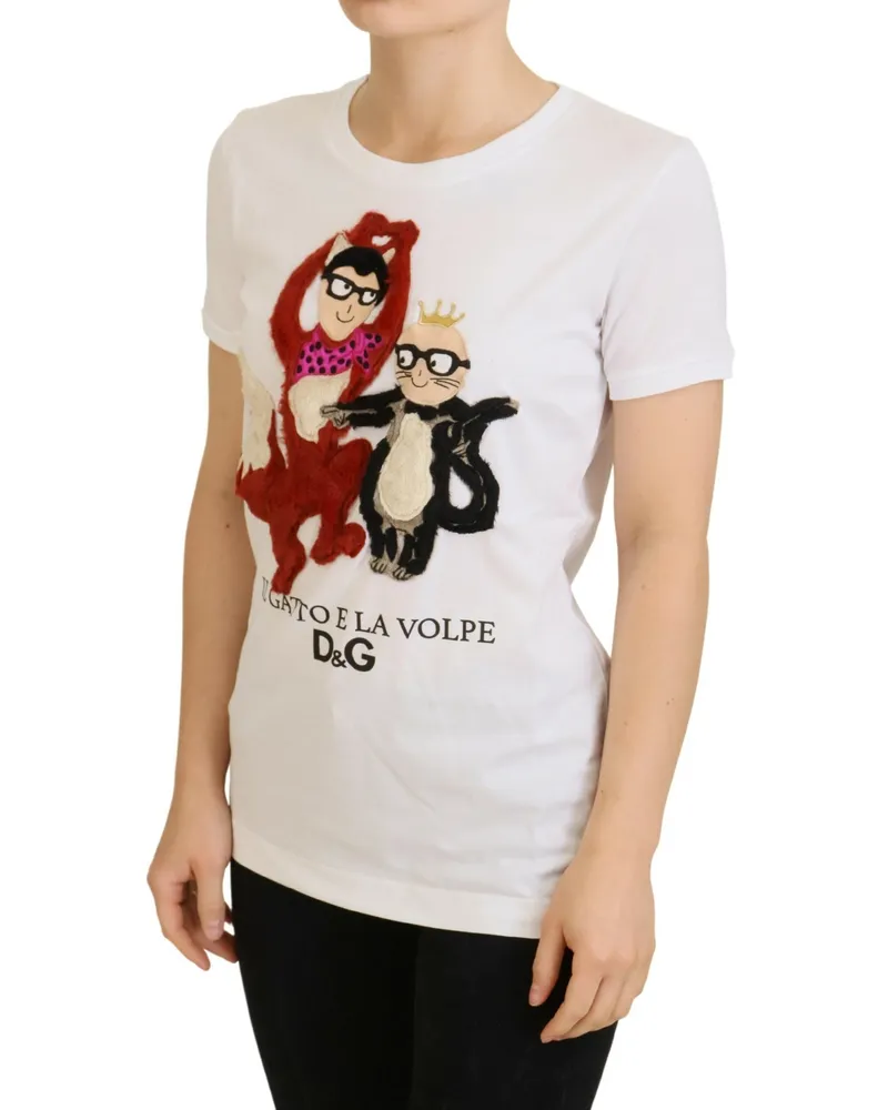 Dolce & Gabbana Women's T-Shirt Top White Textured Short Sleeve Cotton White