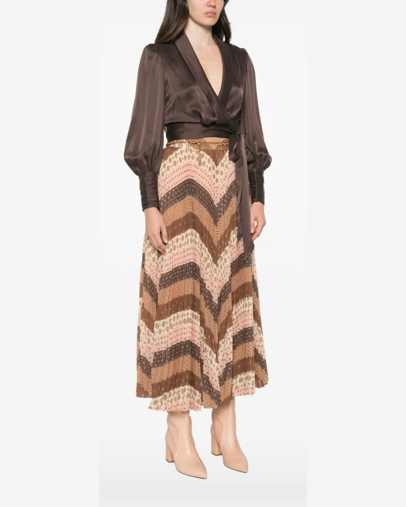 Zimmermann Silk Wrap Blouse — Brown Brown