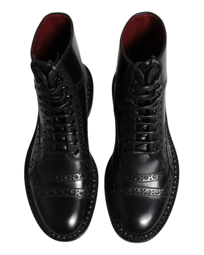 Dolce & Gabbana Men's Black Leather Lace Up Mid Calf Boots Shoes Black