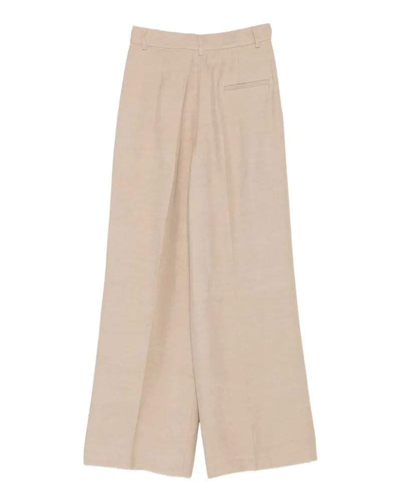 Fay Pleated Cotton Trousers — Beige Beige