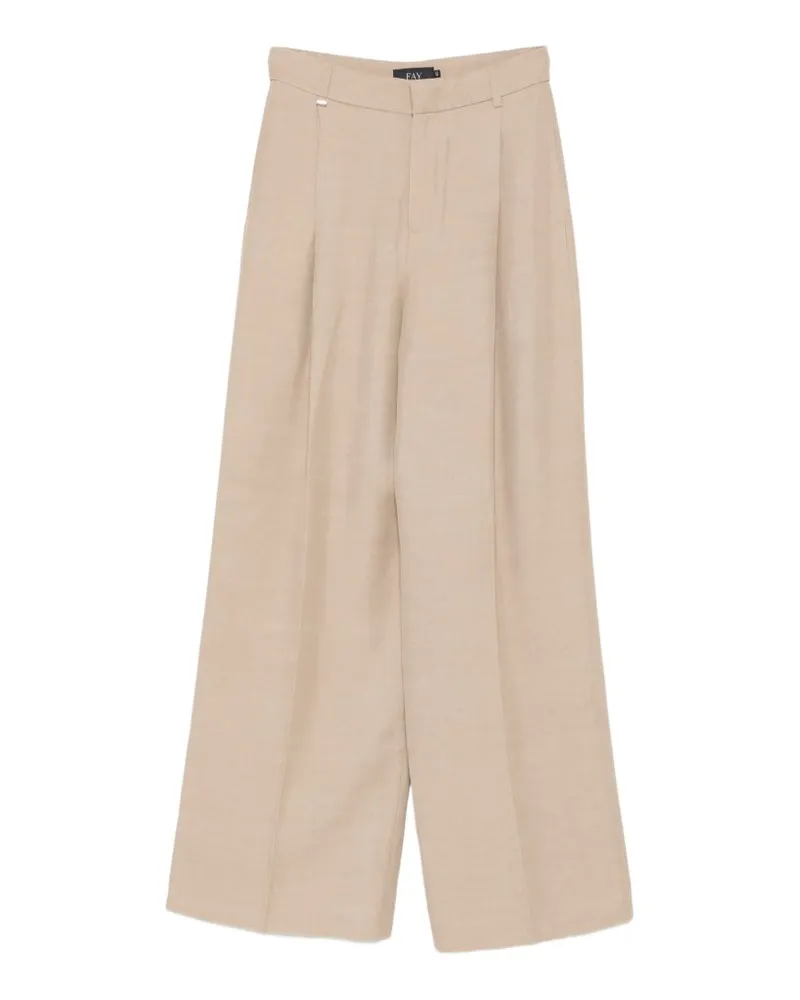 Fay Pleated Cotton Trousers — Beige Beige