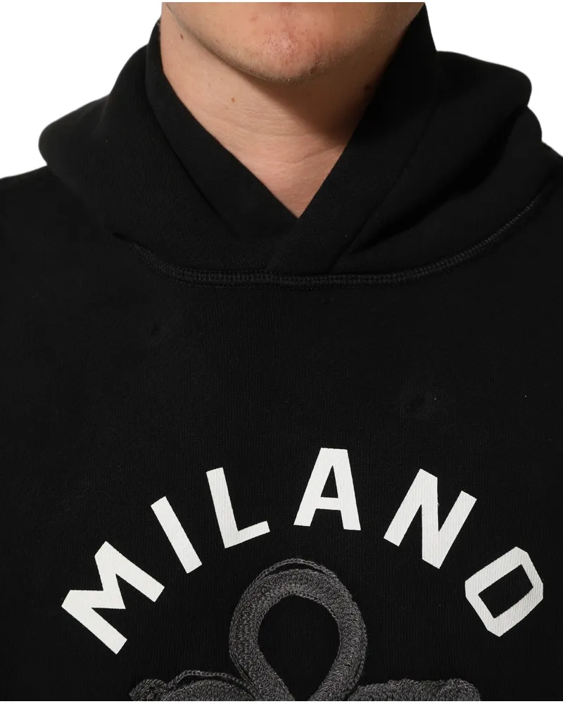 Dolce & Gabbana Men's Black Cotton Milano1984 Print Hoodie Sweater Clothing Black