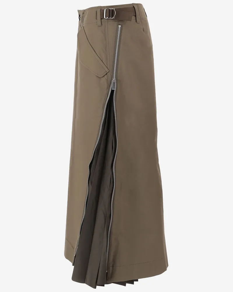Sacai Women's Cotton Skirt With Side Zips Beige Beige