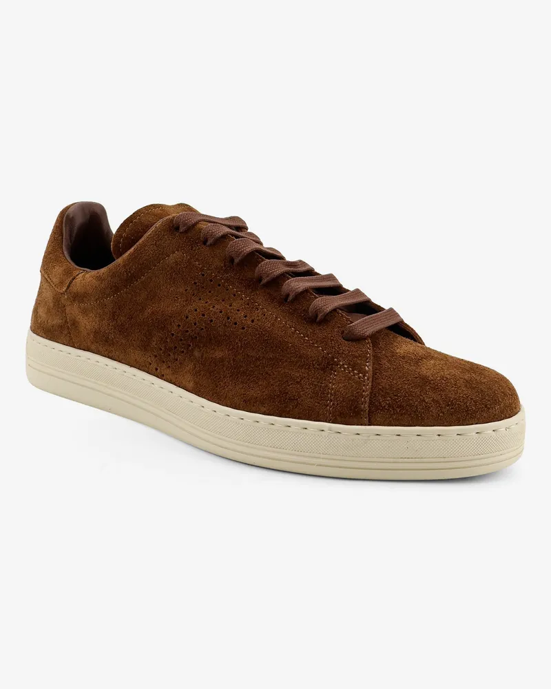 Tom Ford Men's Sneakers Warwick Suede Beige Leather Trainers Brown