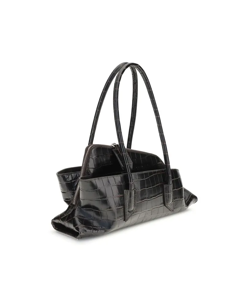 ATTICO Women's Black Calf Leather Bos Taurus Shoulder Bag Black