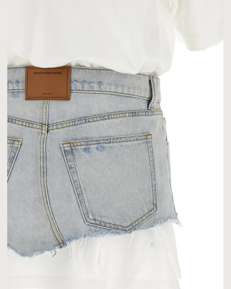 Alexander Wang Hybrid Polo Shirt and Denim Skirt Dress — White White