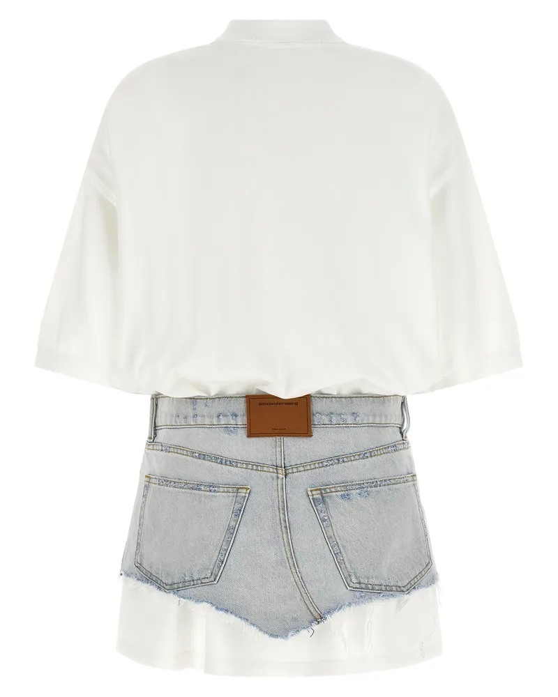 Alexander Wang Hybrid Polo Shirt and Denim Skirt Dress — White White