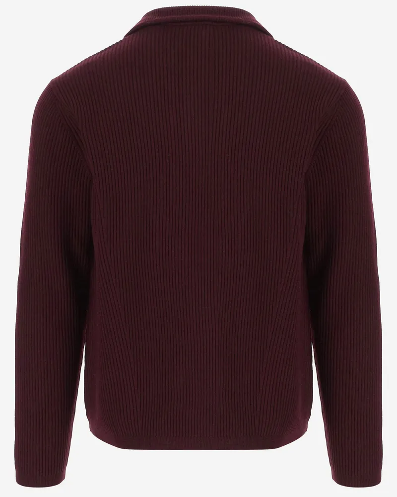 Emporio Armani Half-Zip Ribbed Wool-Cotton Sweater — Red Red