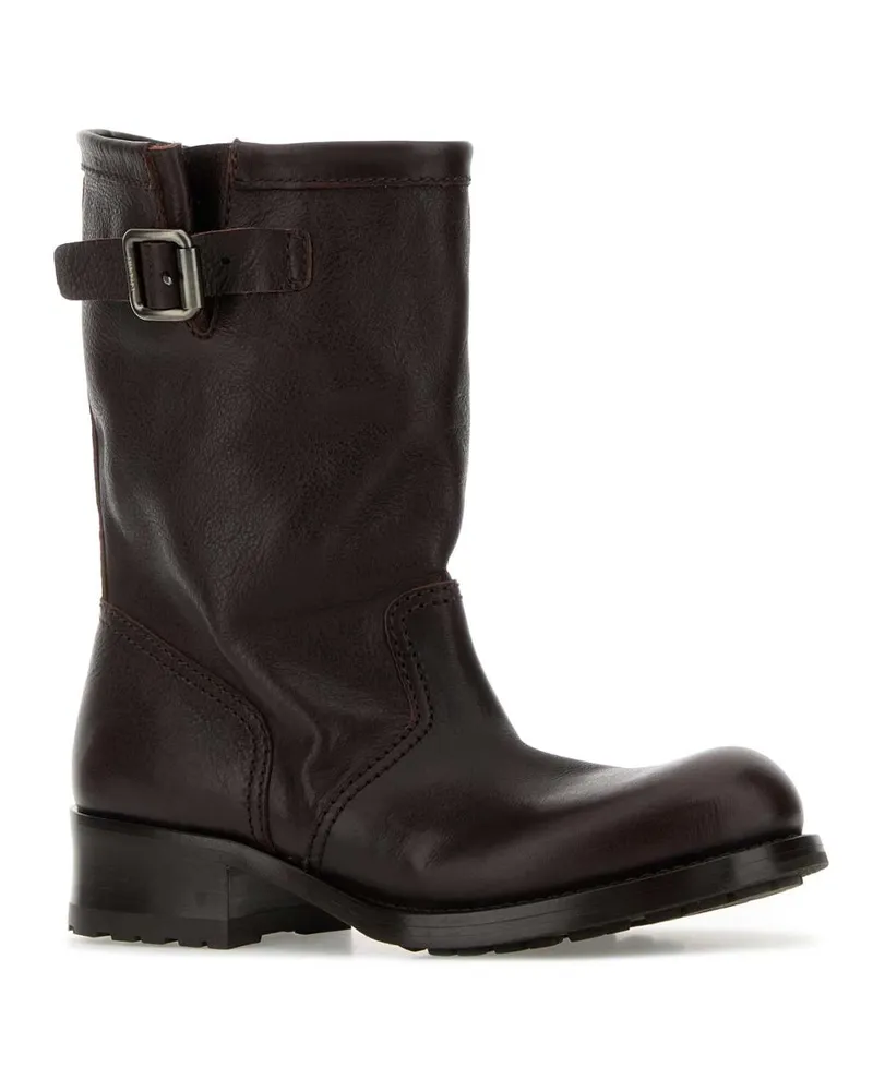 Prada Women's Chocolate Leather Ankle Boots Moro Stivali Brown