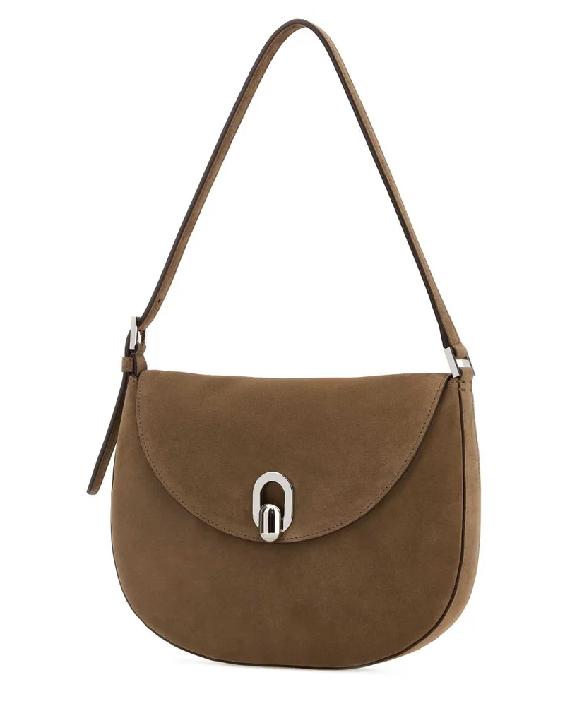 SAVETTE Women's Beige Suede Small Tondo Crossbody Bag Taupe Borse A Mano Taupe