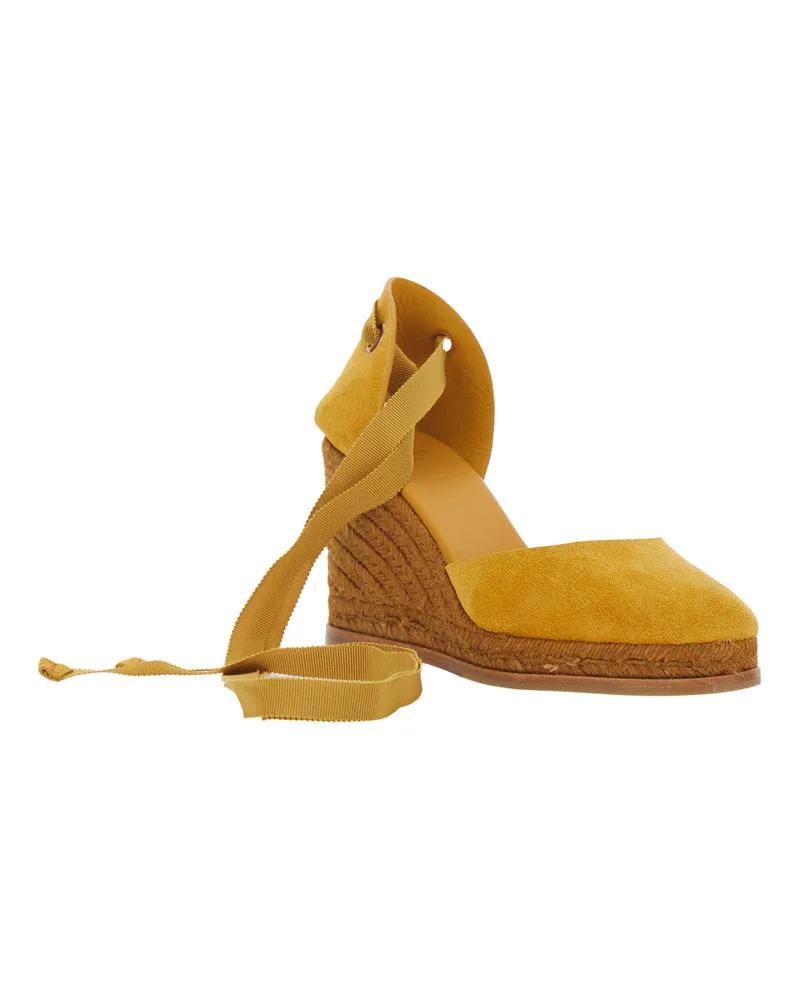 Castañer Women's Wedges Camilla Yellow Suede Leather Shoe Yellow