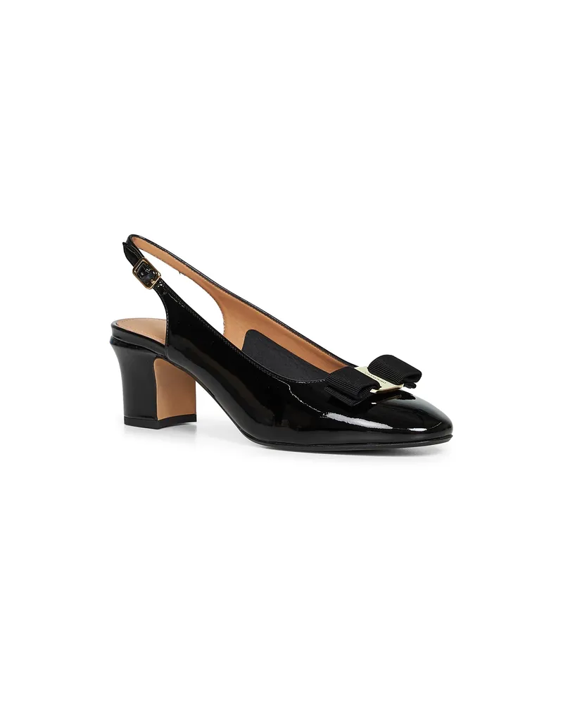 Ferragamo Women's Black Vara Bow Slingback Pumps Calf Leather High Heel Shoes Black
