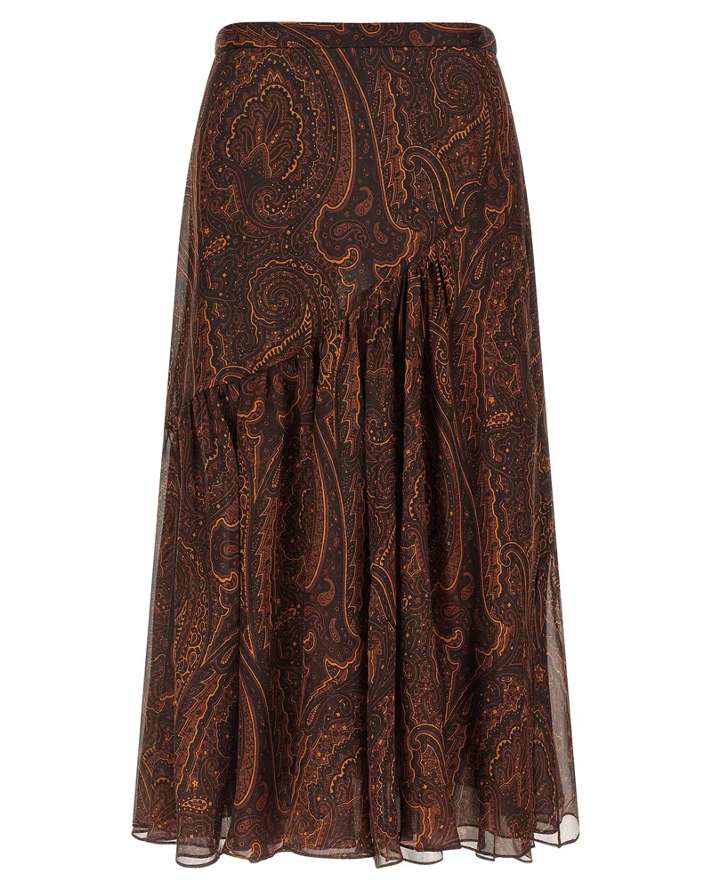 Etro Paisley Silk Skirt — Brown Brown