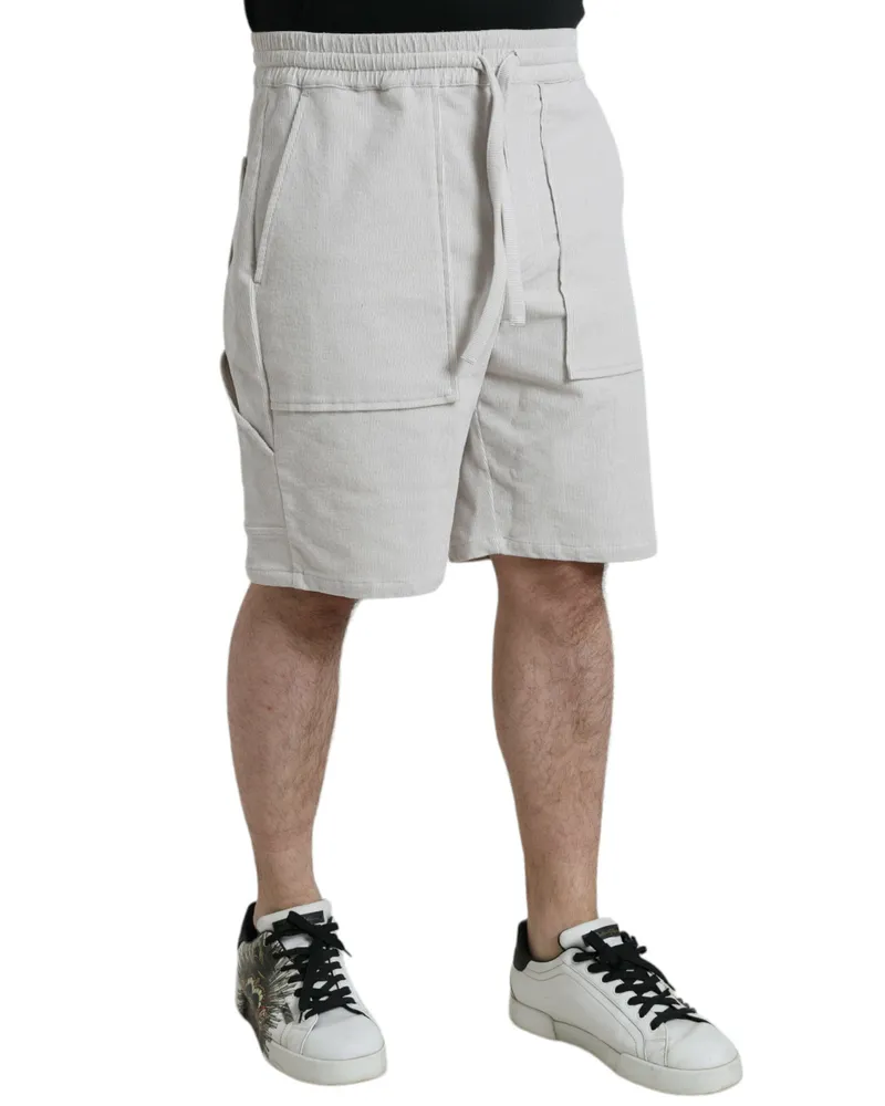 Dolce & Gabbana Men's Beige Cotton Corduroy Logo Bermuda Shorts Beige