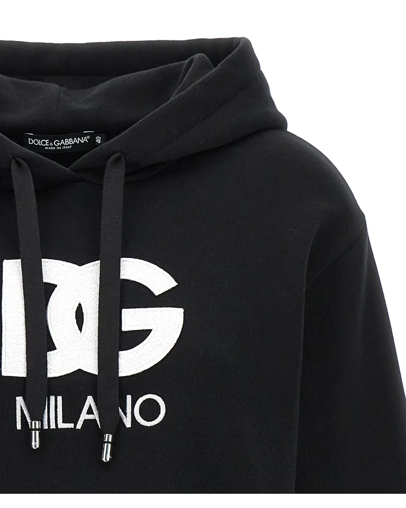 Dolce & Gabbana Logo-Embroidered Cropped Hoodie — Black Black