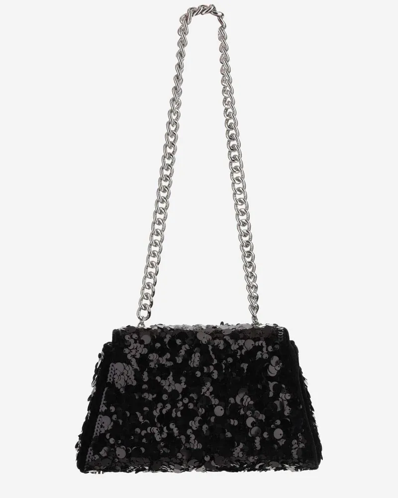 Self-Portrait Women's Mini Sequin Bag With Bow Black Polyester Elastane Shoulder Black