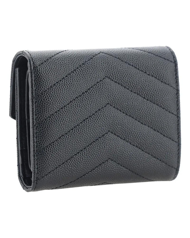 Saint Laurent Women's Cassandre Leather Wallet Black Calf Bos Taurus Black